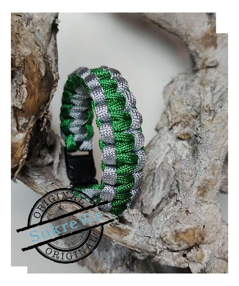 Survival Paracord-Armband silber grün